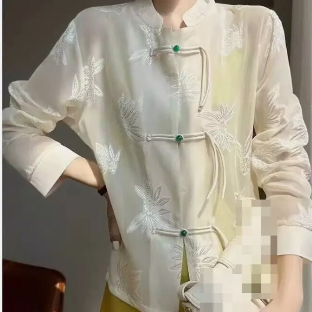 Jacket Jacquard Tang Suit Chinese Cheongsam Shirt Retro Coat Chiffon 2XL